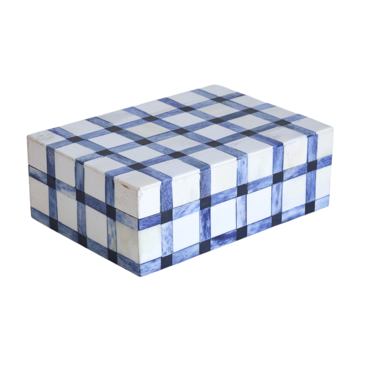 Blue Gingham Bone Box