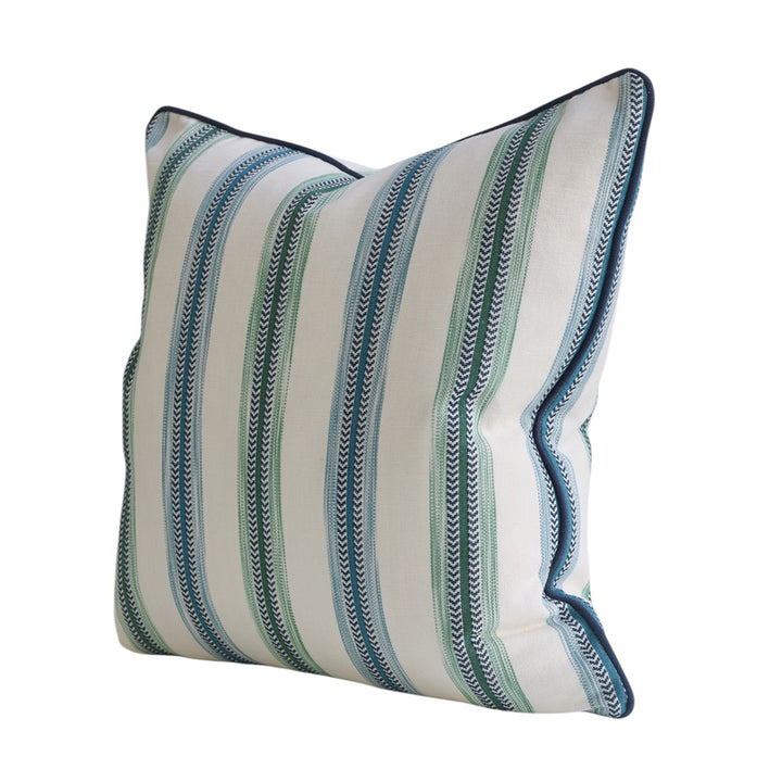 Blue & Green Herringbone Stripe Cushion