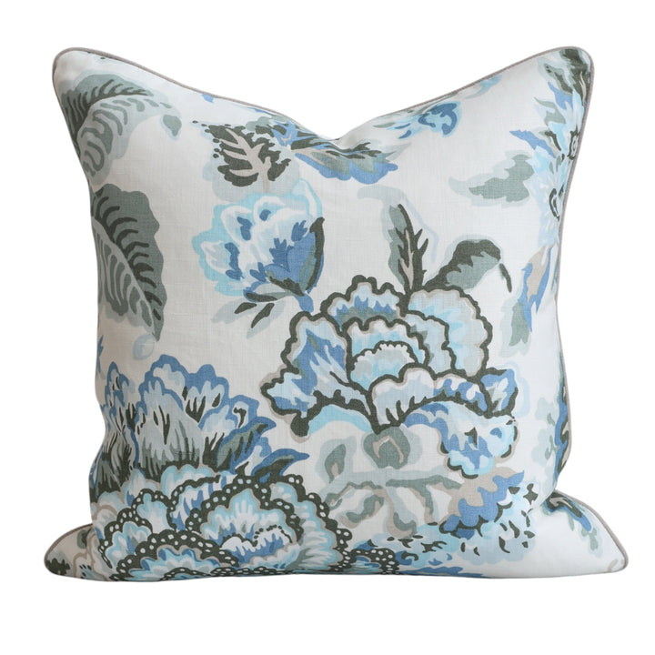Blue & Green Peony Cushion