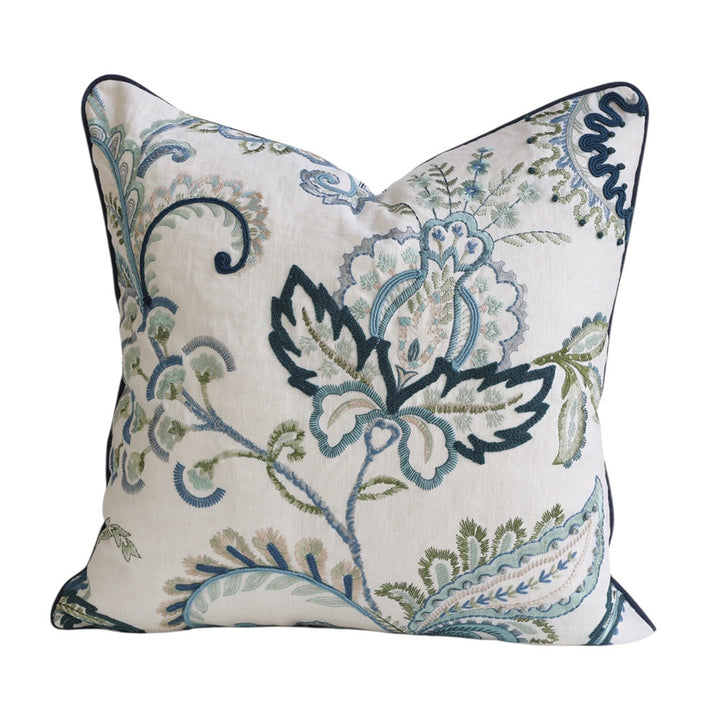 Lou Blue Floral Embroidered Cushion
