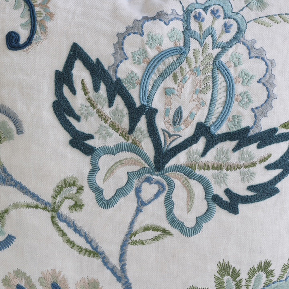 Lou Blue Floral Embroidered Cushion