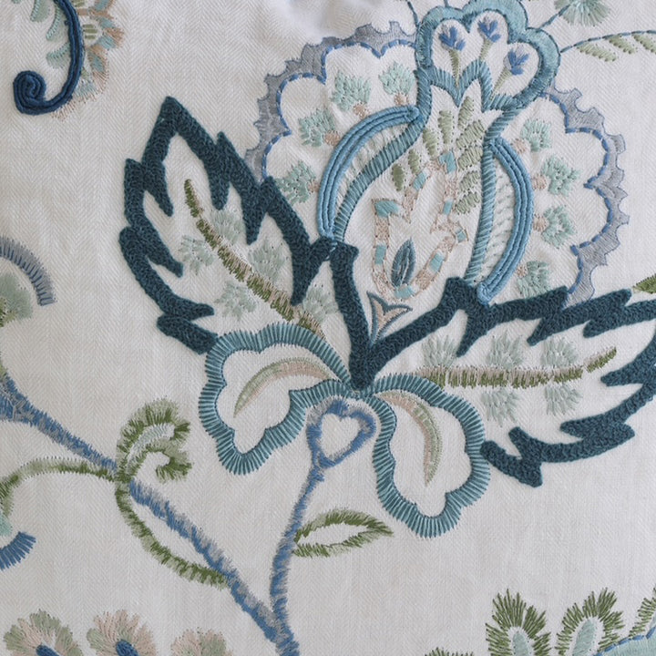 Lou Blue Floral Embroidered Cushion