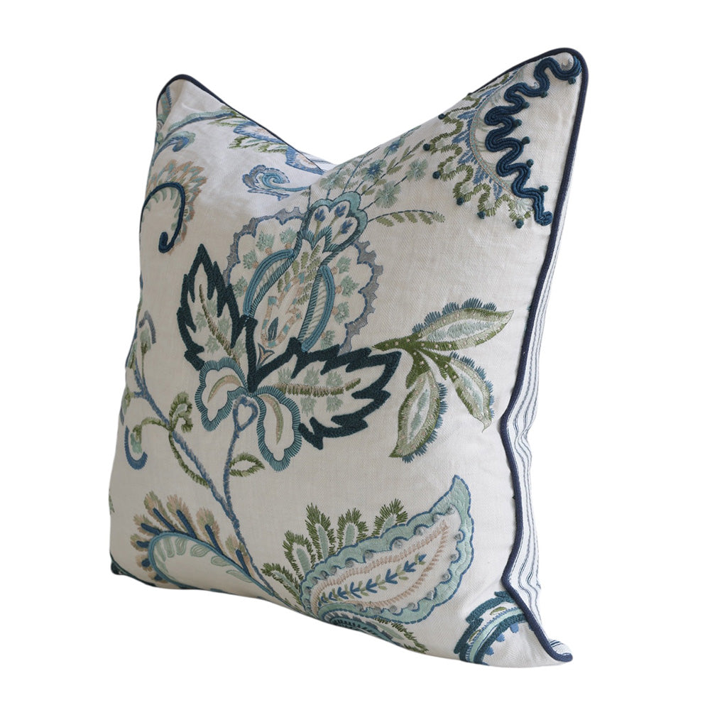 Lou Blue Floral Embroidered Cushion