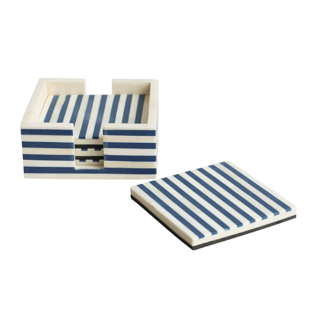 Navy & Bone Striped Coasters