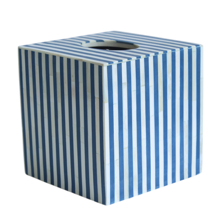 Blue & Bone Striped Tissue Box