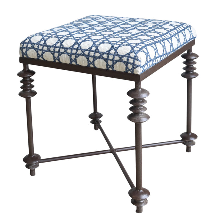 Blue Trellis Square Ottoman