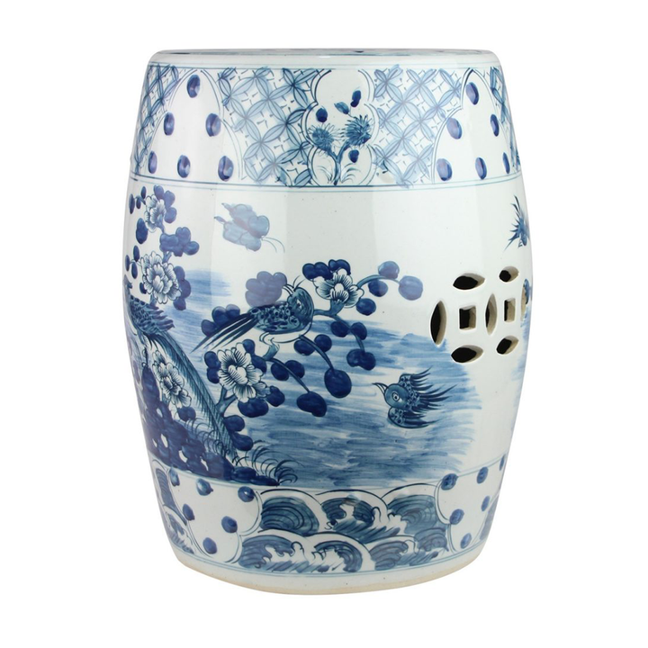 Blue & White Bird Garden Stool