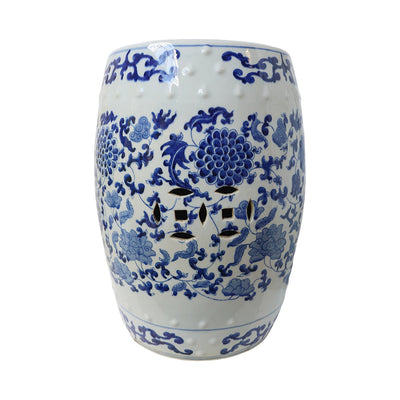 Blue & White Floral Stool