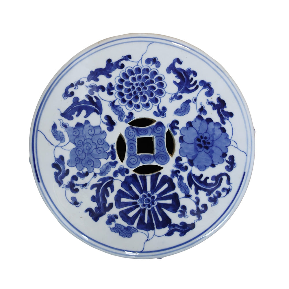Blue & White Floral Stool