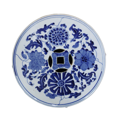 Blue & White Floral Stool