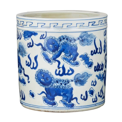 Blue And White Foo Dog Pot