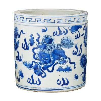 Blue And White Foo Dog Pot