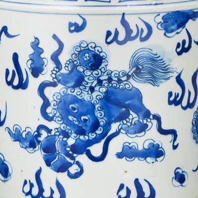 Blue And White Foo Dog Pot