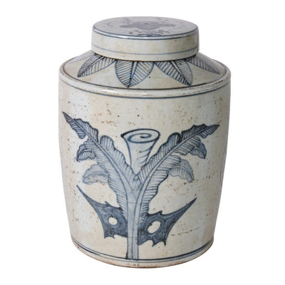 Blue And White Palm Leaf Tea Jar