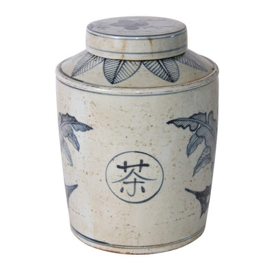 Blue And White Palm Leaf Tea Jar