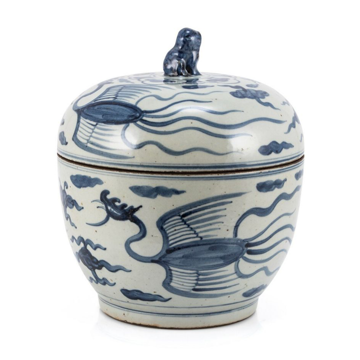 Blue And White Phoenix Round Jar