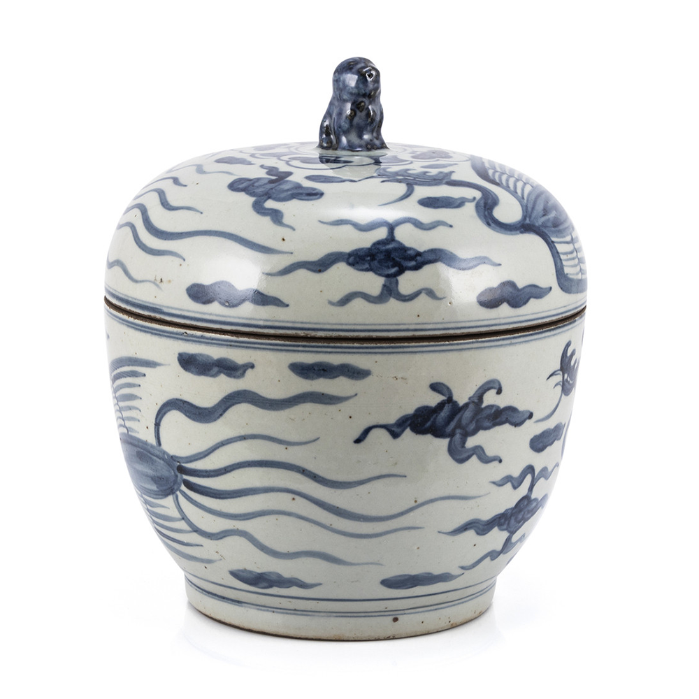 Blue And White Phoenix Round Jar