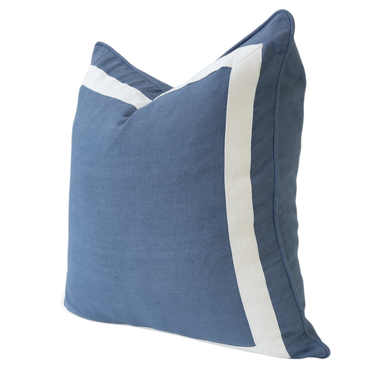 Blue Linen Ivory Border Cushion