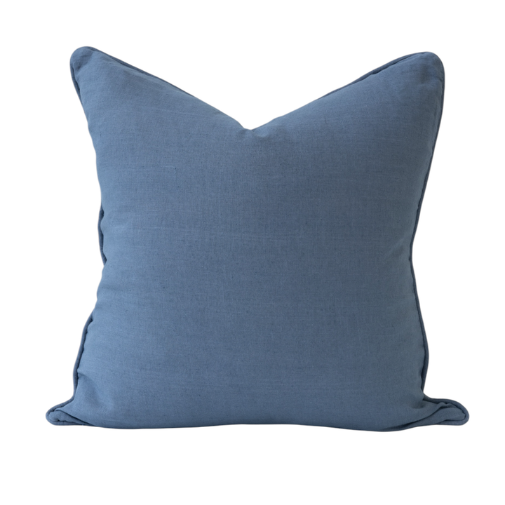 Blue Linen Ivory Border Cushion
