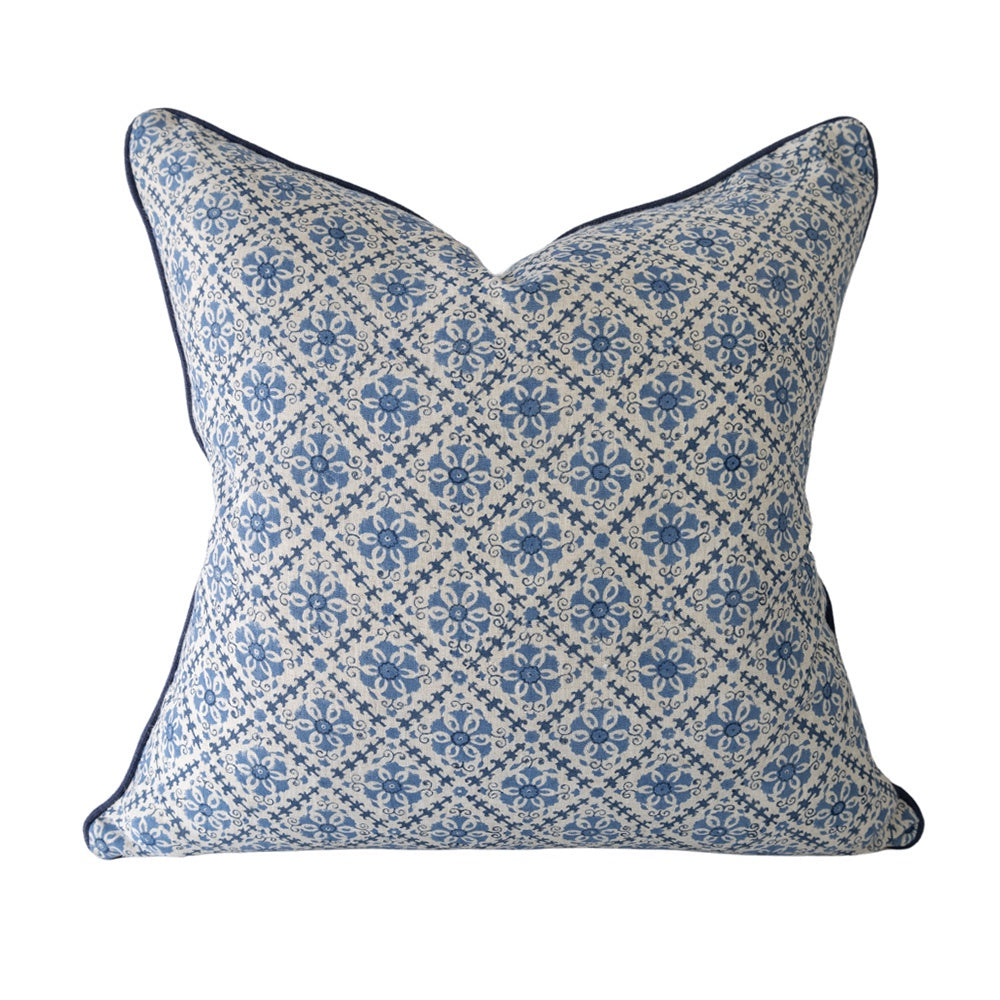 Blue Flower & Trellis Cushion