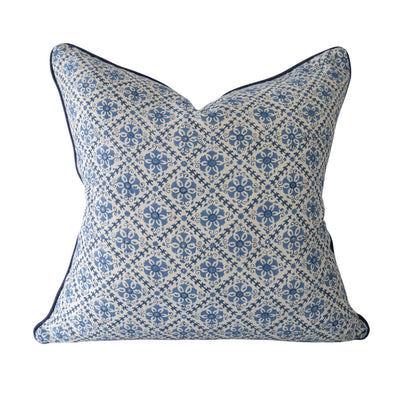 Blue Flower & Trellis Cushion