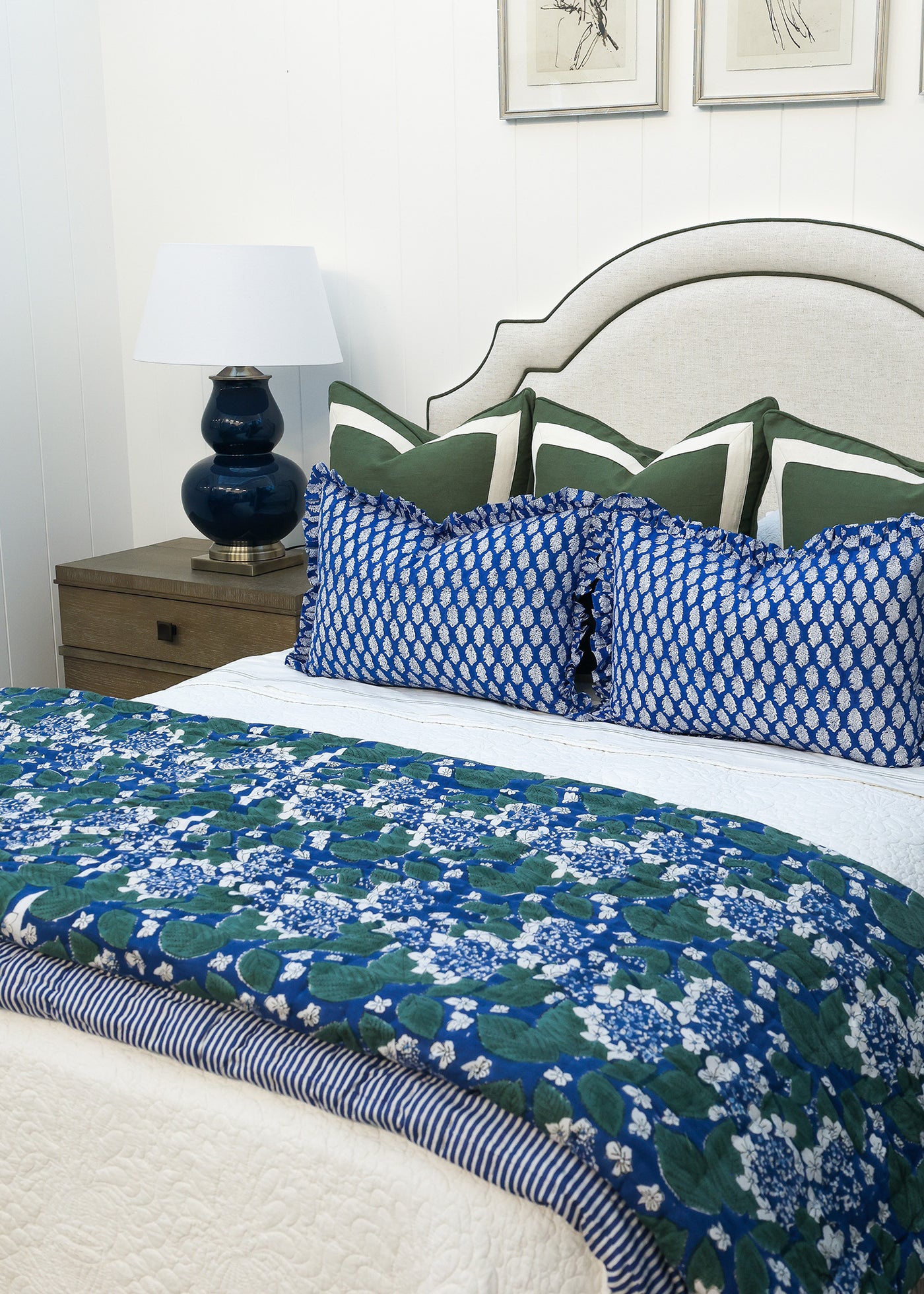 Blue Hydrangea & Stripe Quilt K