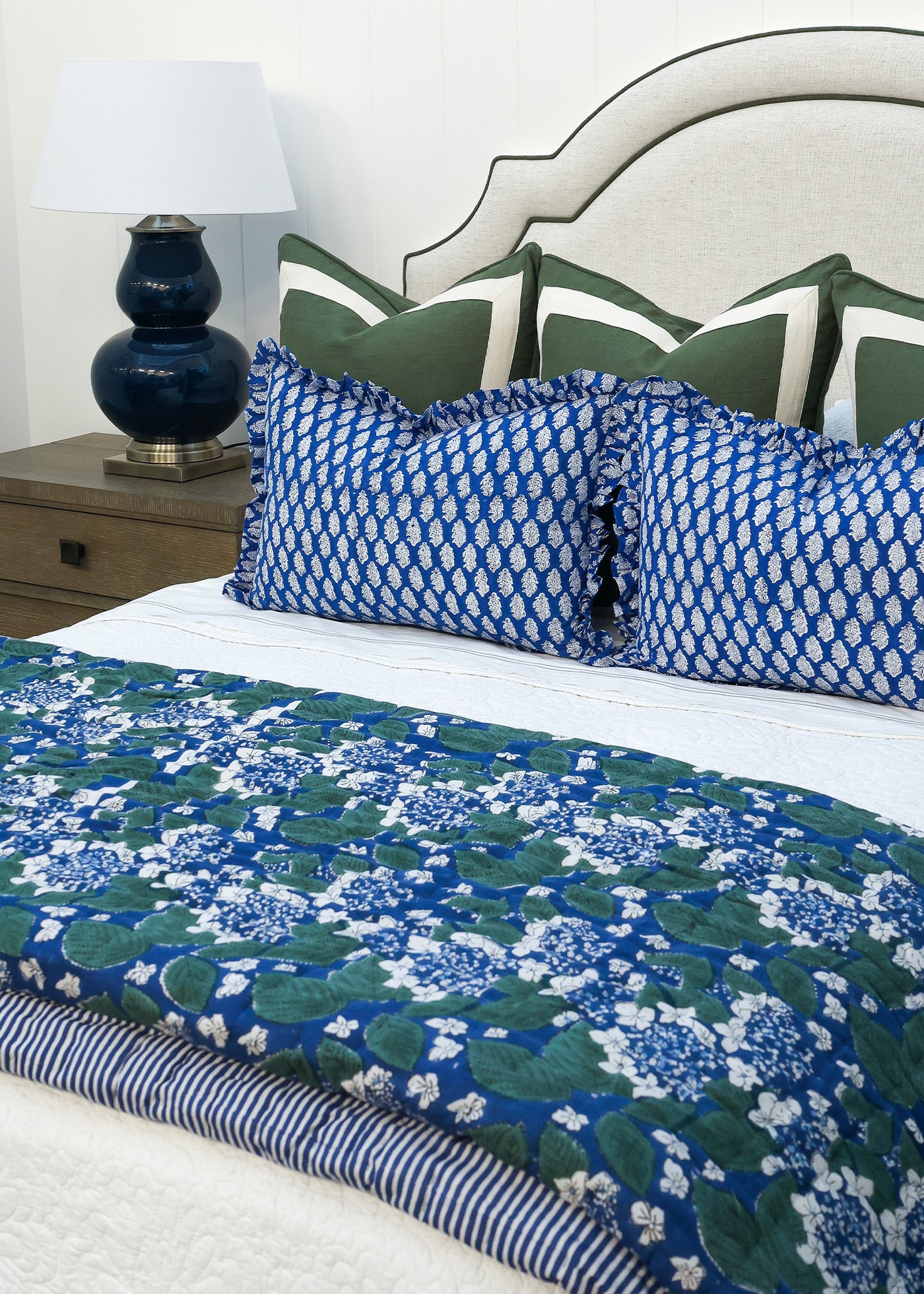 Blue Hydrangea & Stripe Quilt K