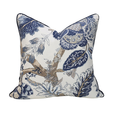 Blue & White Jacobean Floral Cushion