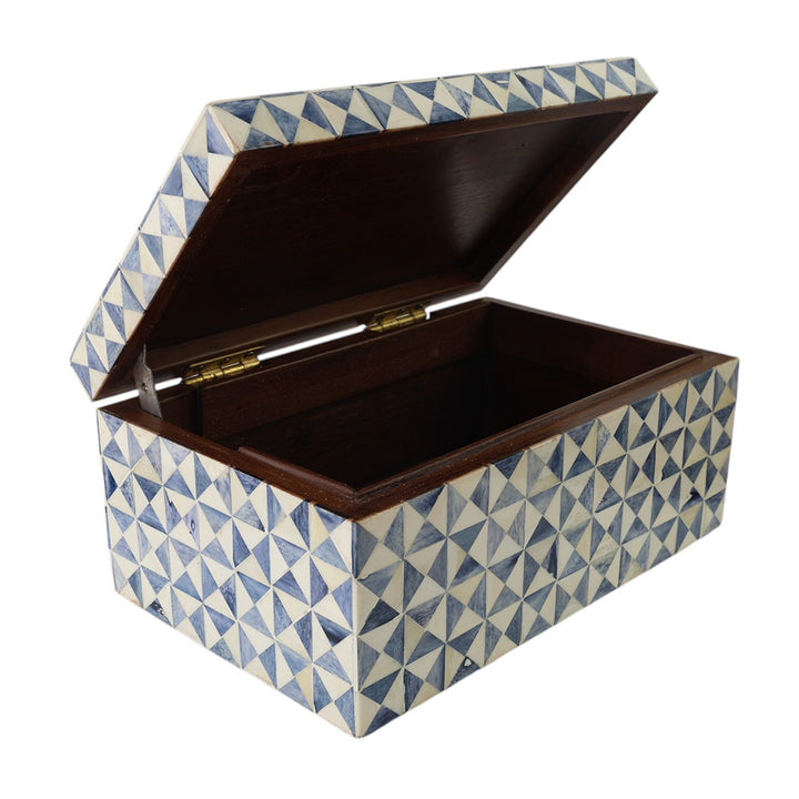 Blue & White Triangles Bone Box LGE