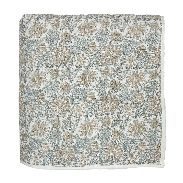 Natural & Blue Floral Coverlet L