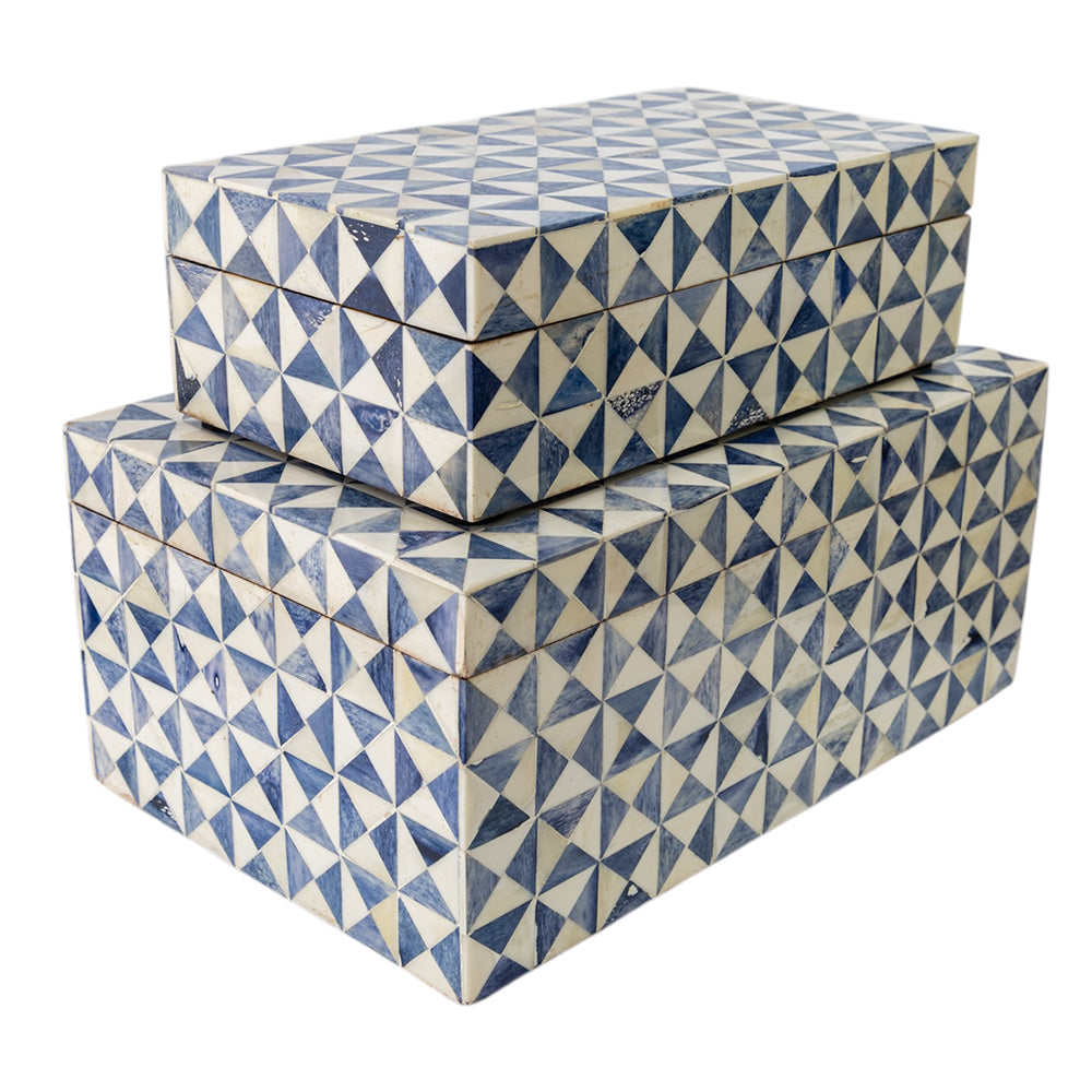 Blue & White Triangles Bone Box LGE