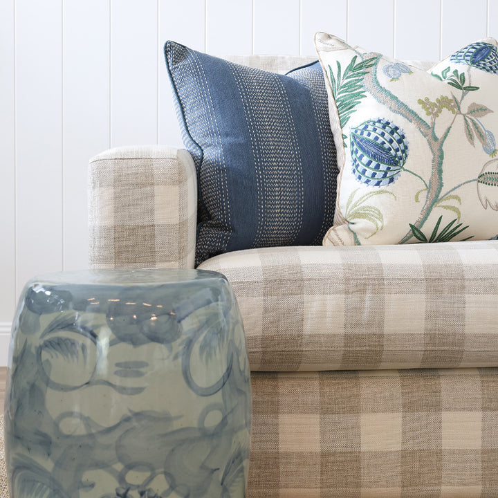 Blue & White Threaded Stripe Cushion