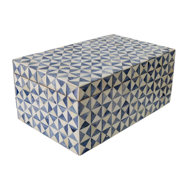 Blue & White Triangles Bone Box LGE