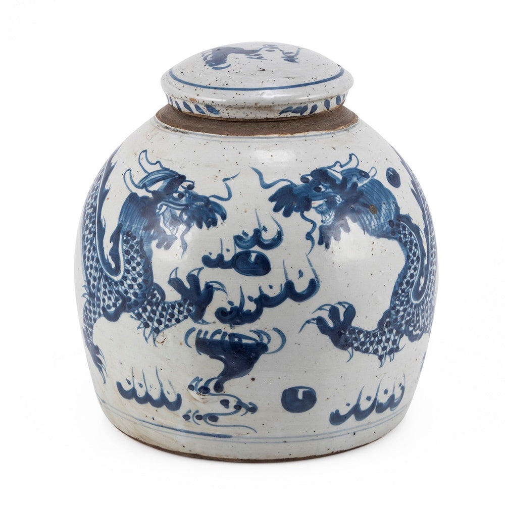 Blue & White Dragon Ming Jar Large