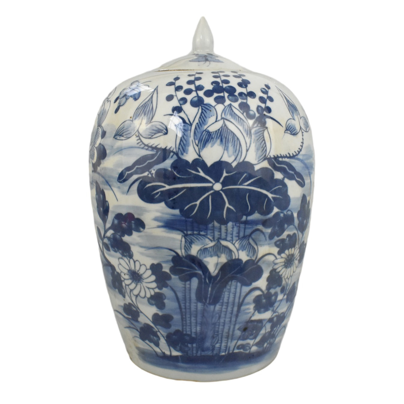 Blue & White Floral Melon Jar