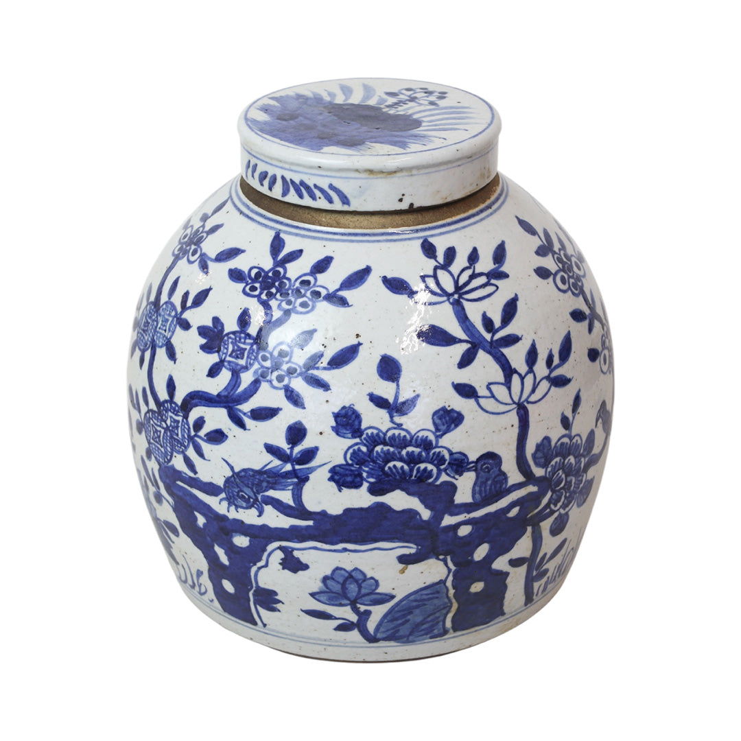 Blue & White Lily Pad Ming Jar Sm