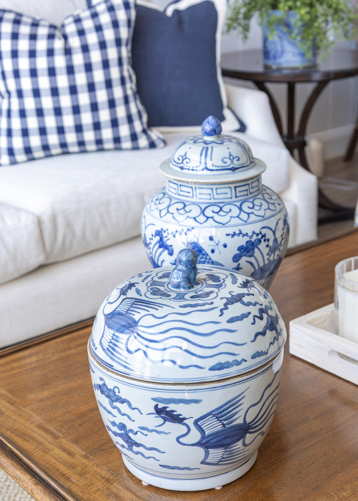 Blue And White Phoenix Round Jar