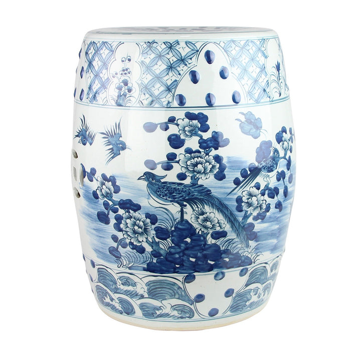 Blue & White Bird Garden Stool