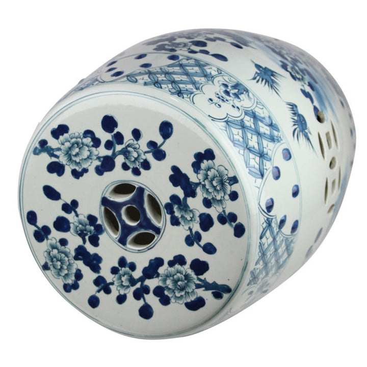 Blue & White Bird Garden Stool