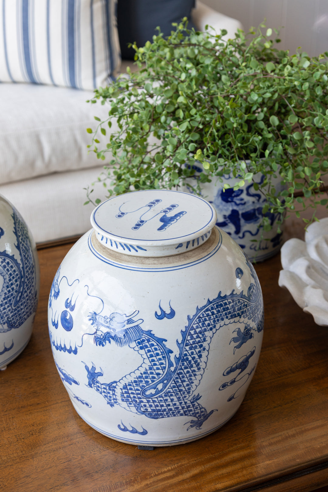 Blue & White Dragon Ming Jar Large