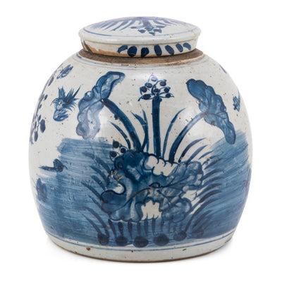 Blue & White Lily Pad Ming Jar Sm