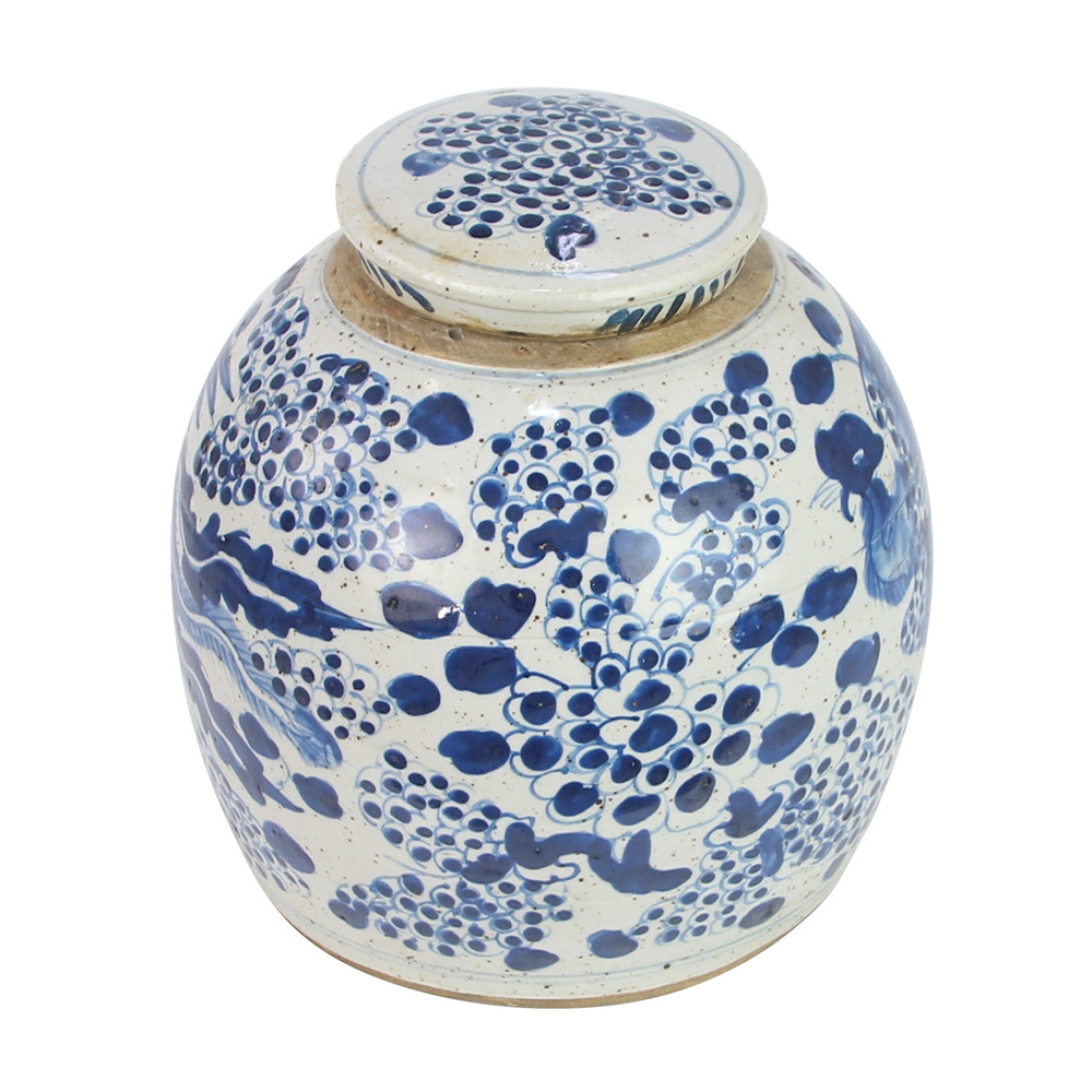 Blue & White Phoenix Ming Jar Lrg