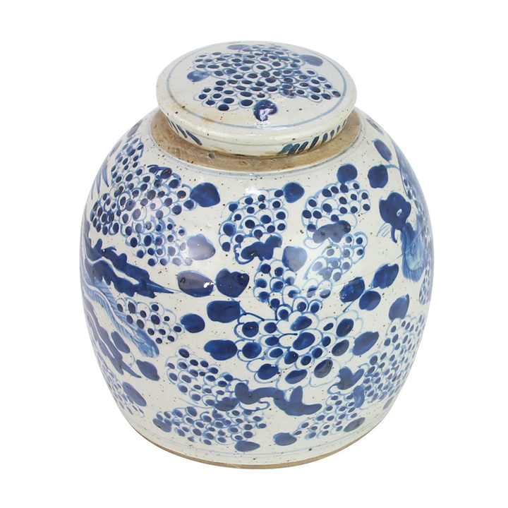 Blue & White Phoenix Ming Jar Lrg
