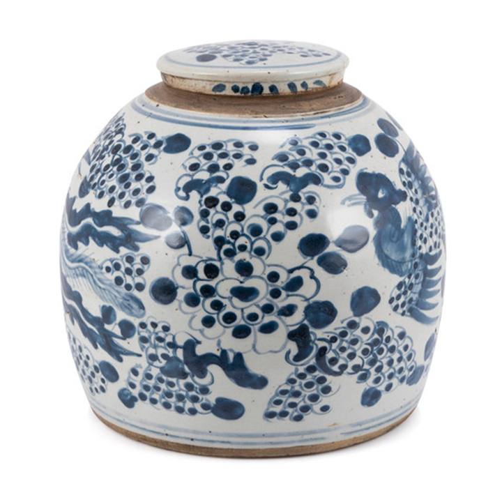 Blue & White Phoenix Ming Jar Lrg