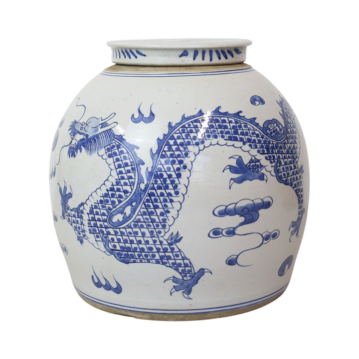 Blue & White Dragon Ming Jar Large