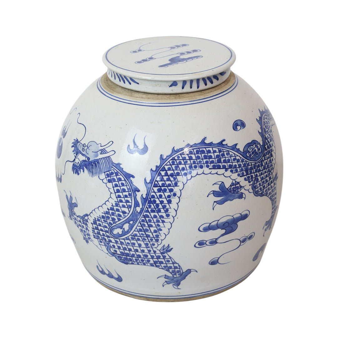 Blue & White Dragon Ming Jar Large