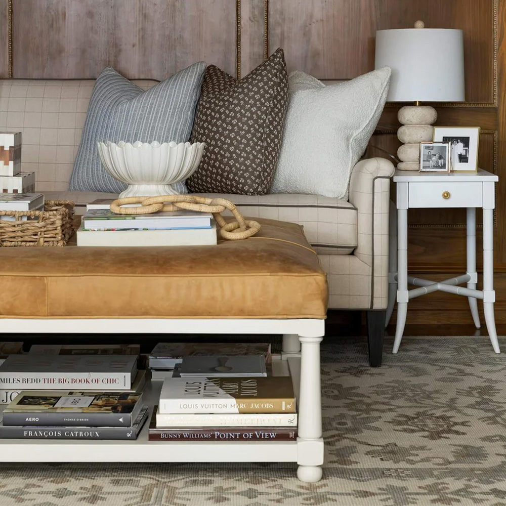 Burke Ottoman Coffee Table with Tan Leather