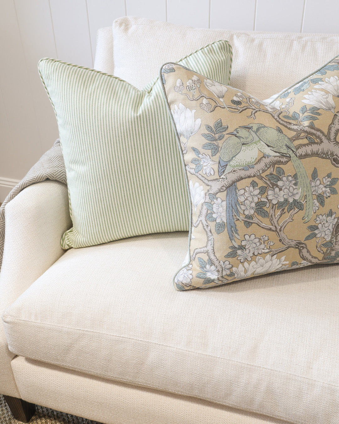 Caramel Bird & Branch Cushion