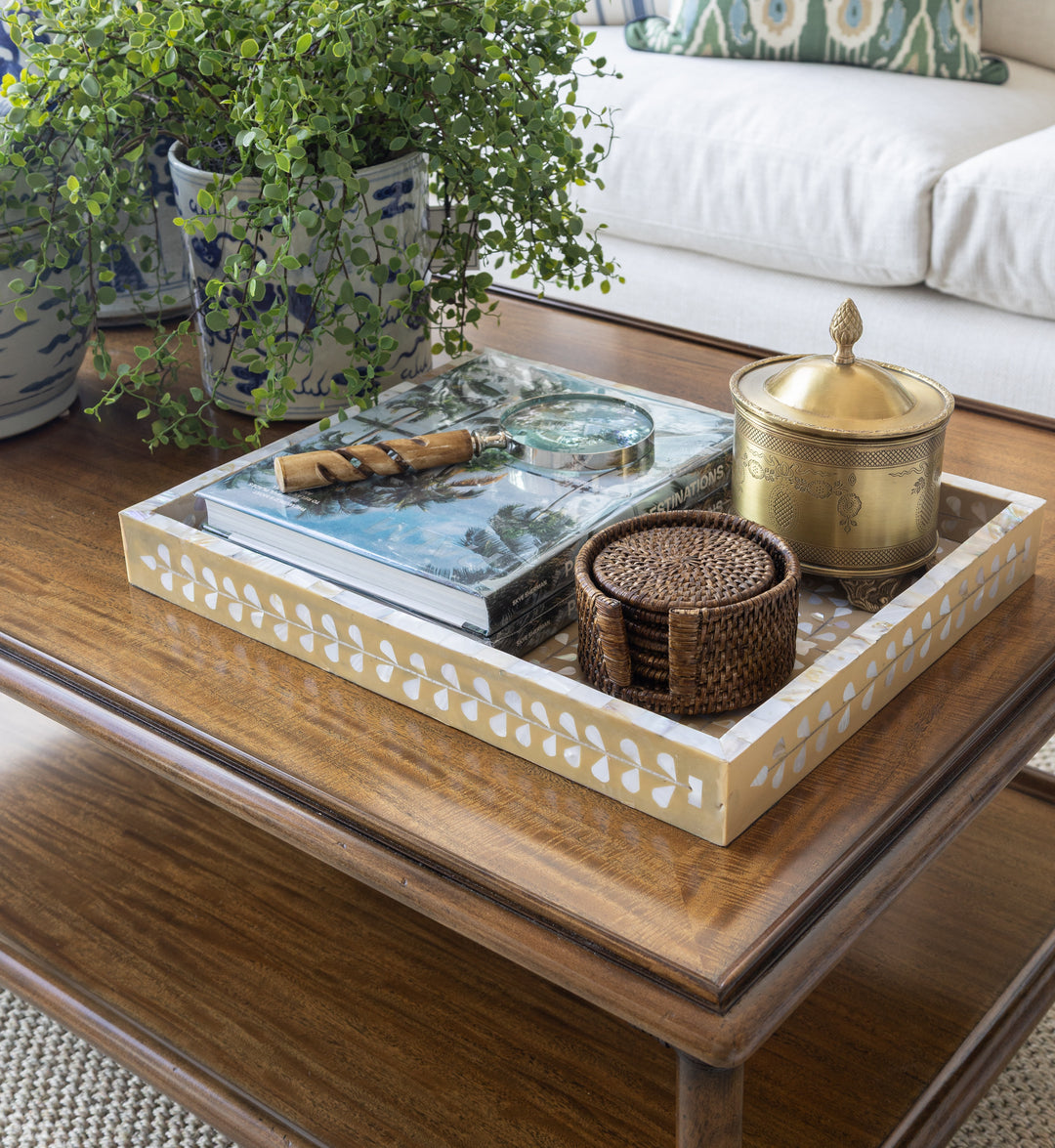 Caramel & MOP Floral Tray