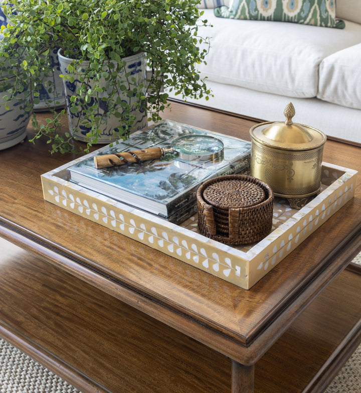 Caramel & MOP Floral Tray